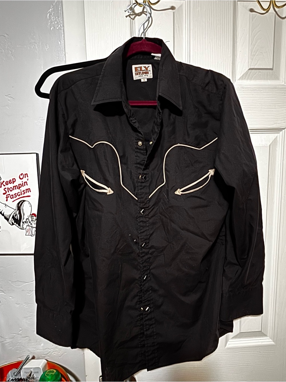 Let Cattleman Black Western Pearl Snap Shirt with White Piping